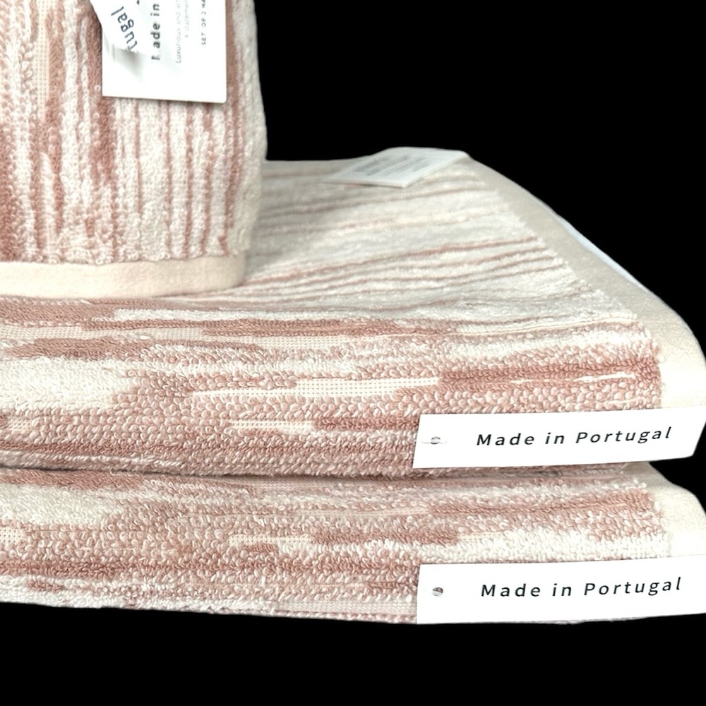 Bianca 4 Pc. Bath, Hand Towel Set 100% Cotton Ivory & Light Dusty Peach NWT - Picture 3 of 12